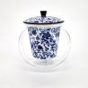 Japanische Teekanne aus weißer und blauer Keramik und Glas, GARASU, 500 cc