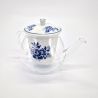 Teiera giapponese in ceramica e vetro con fiori bianchi e blu, GARASU, 480cc