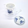 Japanische Teekanne aus Keramik und Glas mit weißen und blauen Blumen, GARASU, 480cc
