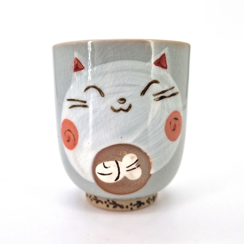 Japanese tea cup grey,pink cats - PINKU NO NEKO