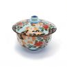 Japanese ceramic Chawanmushi tea bowl with lid, floral pattern - BOTAN