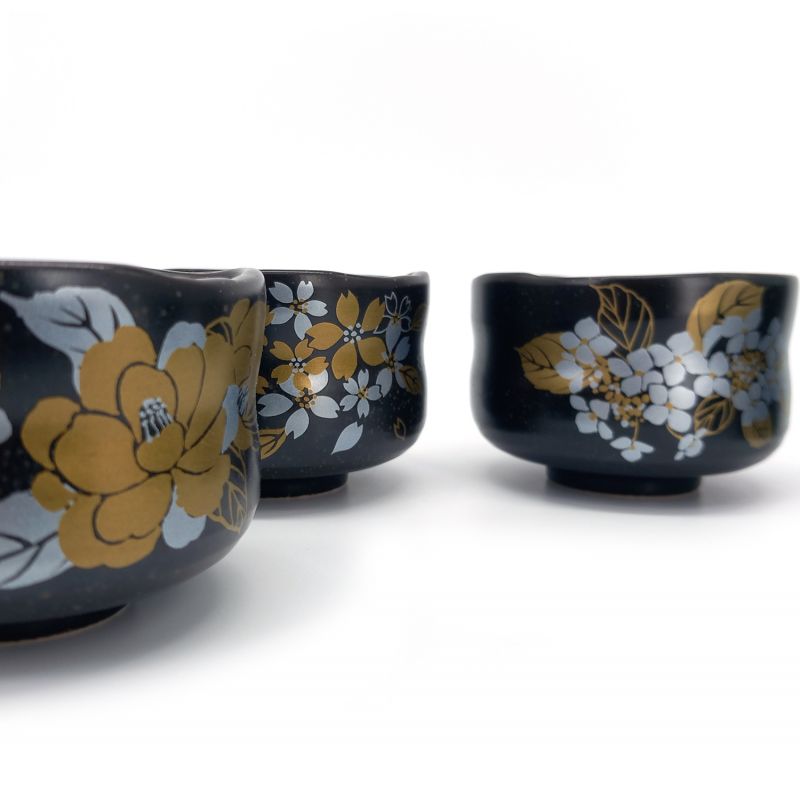 Set of 5 Hannari Japanese ceramic tea bowls - The four seasons of Japan - NIHON NO SHIKI