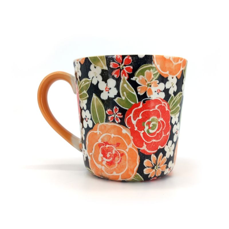 Japanische Keramiktasse - Orangefarbene Blumen - ORENJI IRO NO HANA