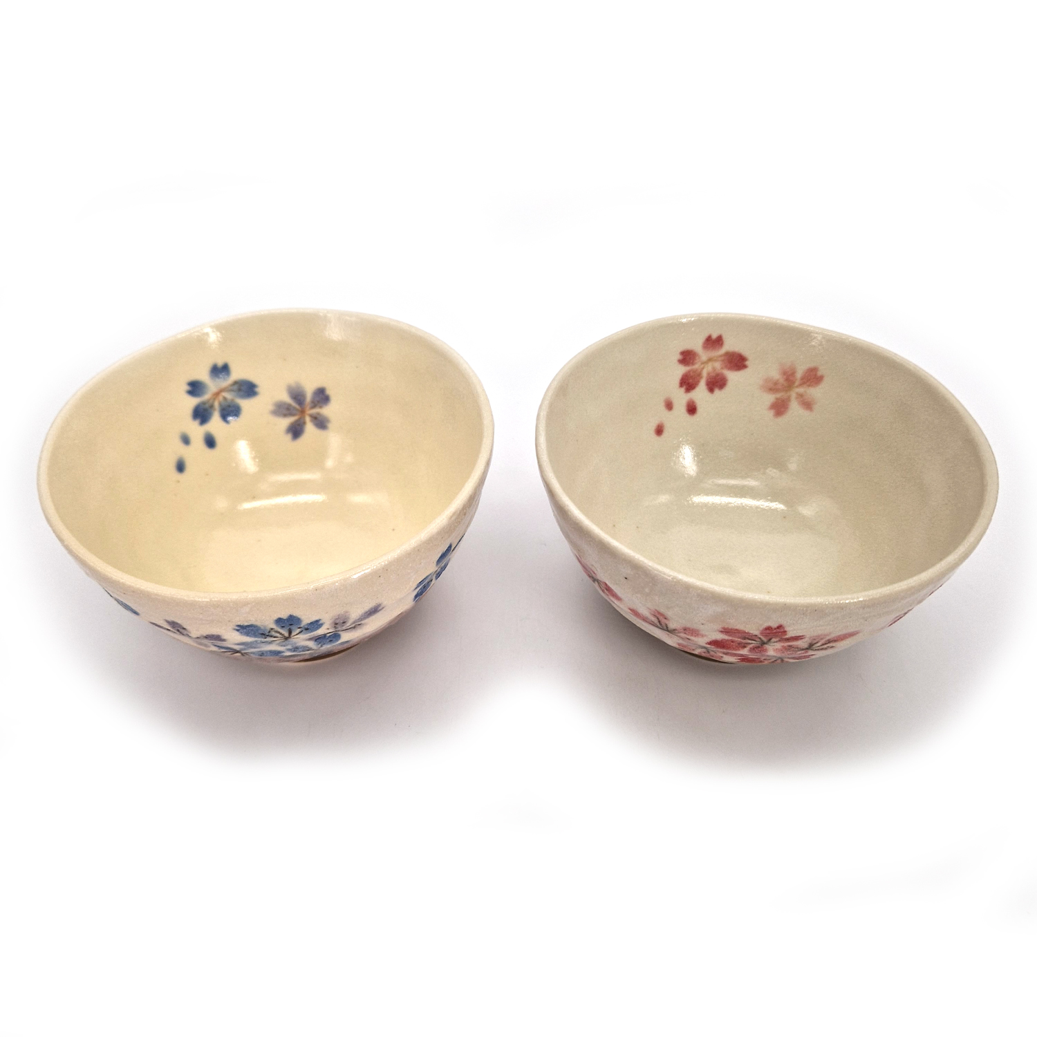Set di 2 ciotole in ceramica giapponese con fiori Sakura blu e rosa - Ao to  pinku