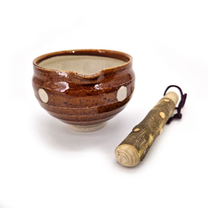 Japanese ceramic suribachi bowl with wooden pestle, DAIDOKORO, 9 cm