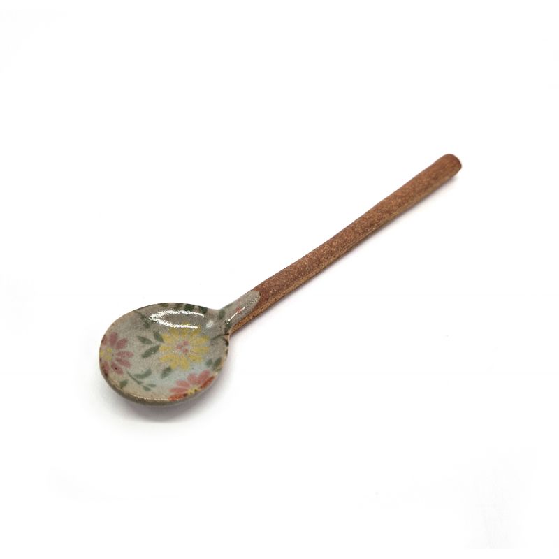 Japanese ceramic spoon, flower patterns, FURAWAZU