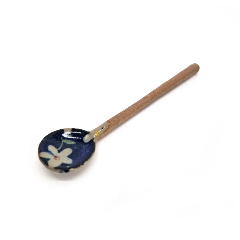 Cuillère en céramique japonaise, motifs fleurs bleu ,AOI HANA