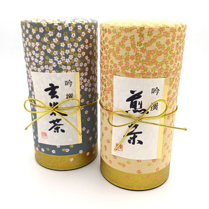 Dúo de botes de té japonés azul y verde cubiertos con papel washi, HANAZONO, 200 g
