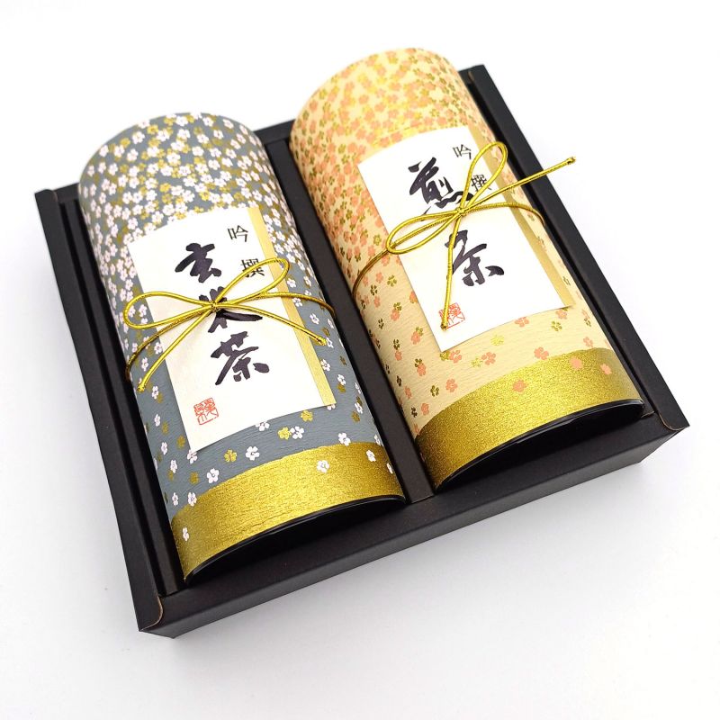 Duo de boîtes à thé japonaises bleue et verte recouvertes de papier washi, HANAZONO, 200 g