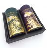 Duo of green and purple metallic Japanese tea boxes, SHUKANOEN, 200 g