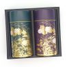 Duo of green and purple metallic Japanese tea boxes, SHUKANOEN, 200 g