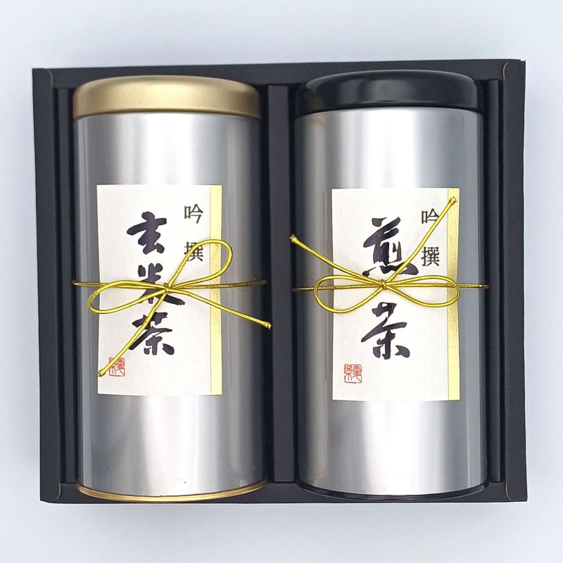 Duo de boîtes à thé avec 100 g de sencha et 100g Matcha iri genmaicha