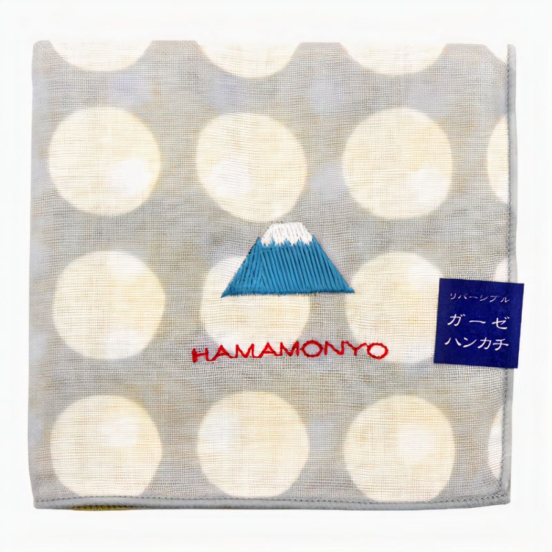 Fazzoletto giapponese reversibile in cotone a pois con il Monte Fuji, MAME