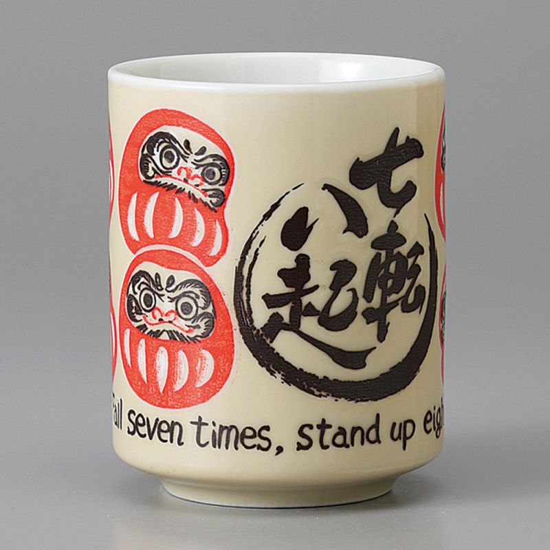 Japanische Daruma-Teetasse, NANAKOROBI, Zeichnungen und Sprichwörter
