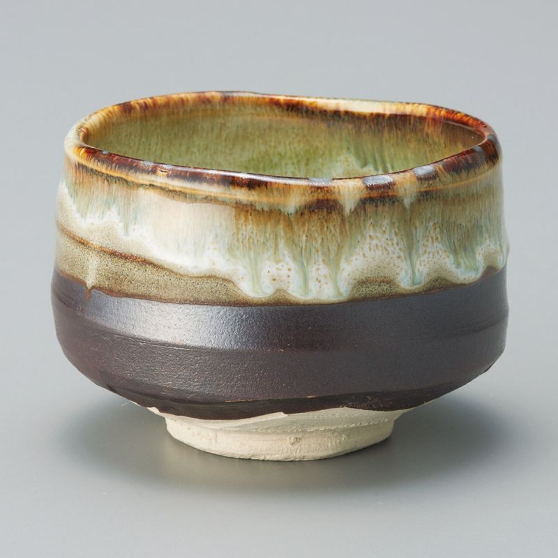 Japanese tea bowl for ceremony - chawan, KASUGA, grey and gold