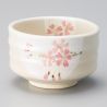 Ciotola da tè giapponese per cerimonia – chawan, SAKURA HANGETSU, fiori rosa