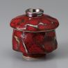Taza de té de cerámica con tapa, color rojo roca volcánica, KURENAI YUZU TENMOKU