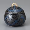 Japanische runde Tasse mit Keramikdeckel SEIRYU schwarze und blaue