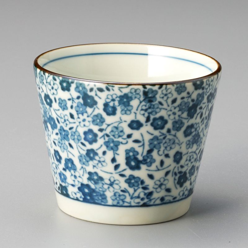 Tasse japonaise Soba choko en céramique KOHANA fleurs bleues