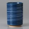 Taza de té japonesa grande de ceramica, HAKE cepillo azul