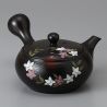 japanese black kyusu teapot tokoname flowers KIKYO