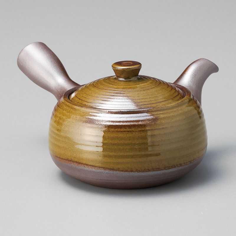 Japanese kyusu teapot in brown and green ceramic - RAITOGURIN