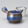 Théière kyusu japonaise en céramique bleue et marron, AZA, 0.4lt