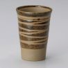 grande taza castaña de cerámica CHA japonesa 11cm, líneas