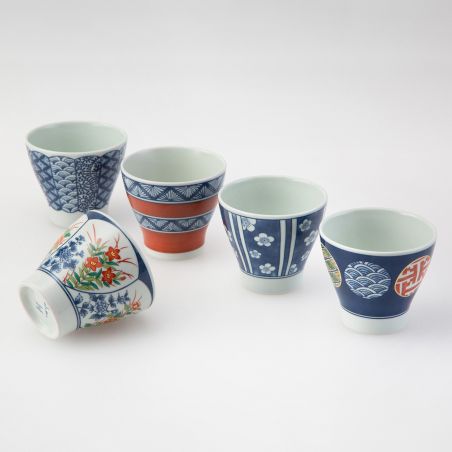 Set of 5 Japanese ceramic tea cups - NISHIKI