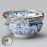 Keramikschale für Teezeremonie, weiß mit traditionellen blauen Mustern - ANSENIKKU
