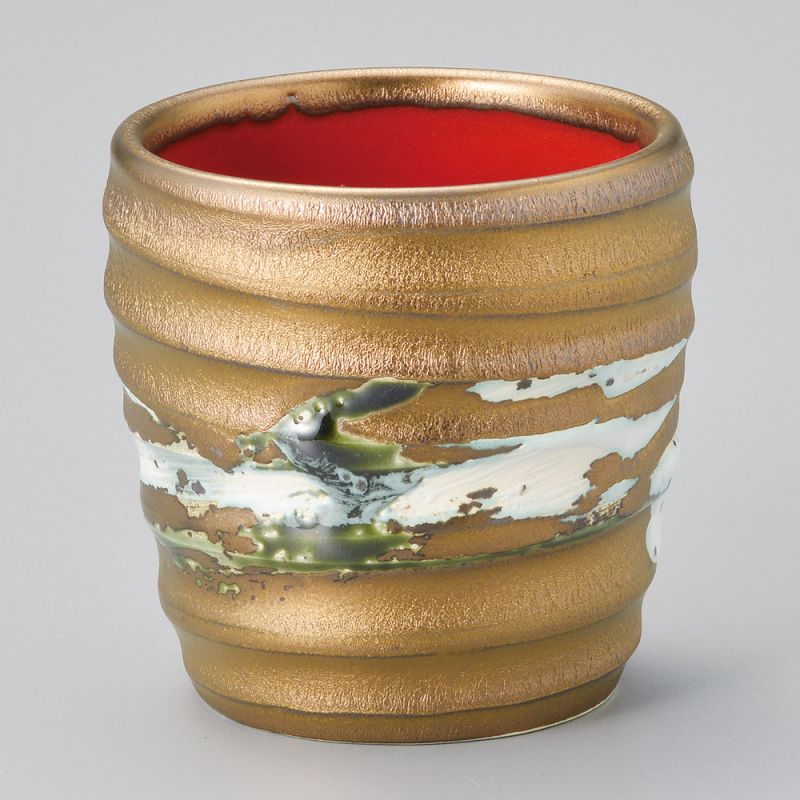 tazza da tè giapponese d'oro di ceramica, HAKE pennello bianco