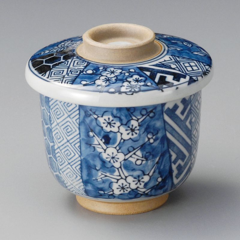 Tazza da tè giapponese con coperchio Chawanmushi, SHÔZUI HANA, motivi blu
