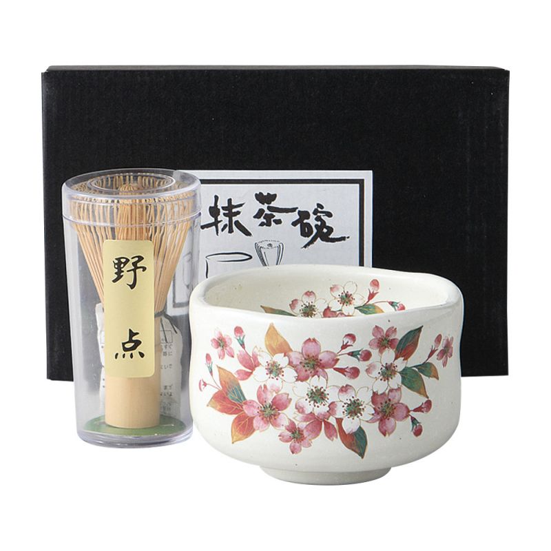 Cuenco japonés para ceremonia del té con batidor - KONOIKIZAKURA