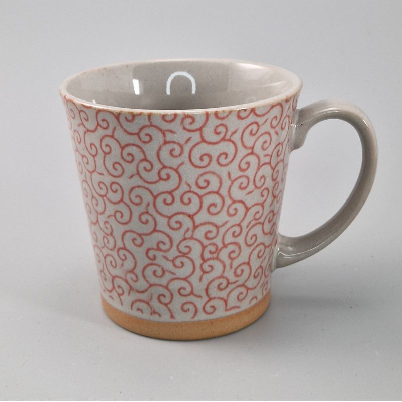 Japanese ceramic tea mug with handle KARAKUSA red