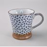 Japanese blue ceramic mug, white and blue flowers, HANA