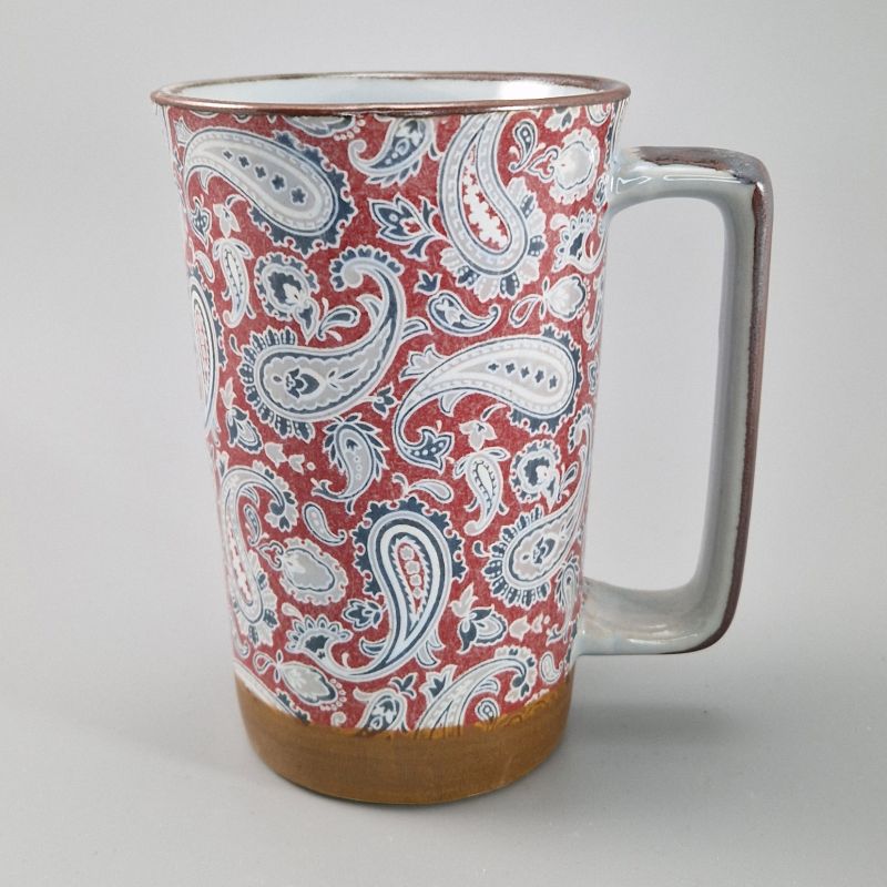 Large Japanese ceramic tea mug - Red Paisley