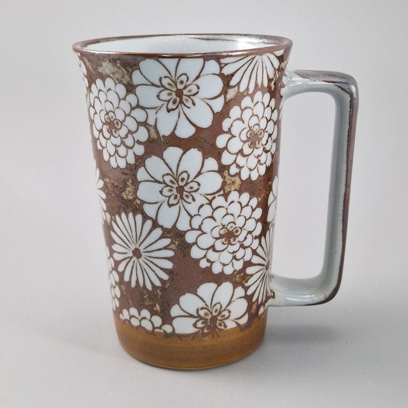 Large Japanese ceramic tea mug - Hanazome Brown