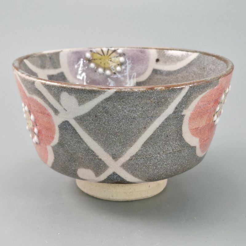 Japanese tea bowl for ceremony - chawan, SAKURA, grey and pink
