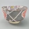Tazón de ceremonia del té japonés - chawan, SAKURA, gris y rosa