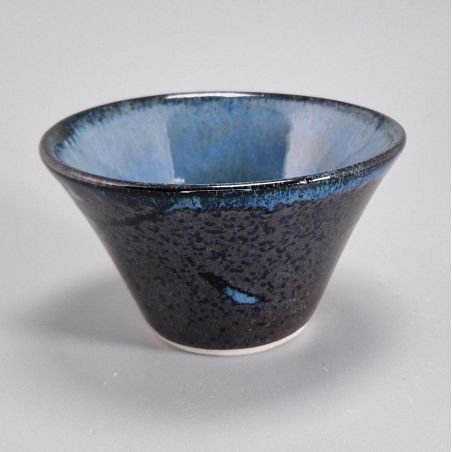 Japanische Keramik-Teetasse, blau-schwarzer Perleffekt, braun - Burūpāru kōka