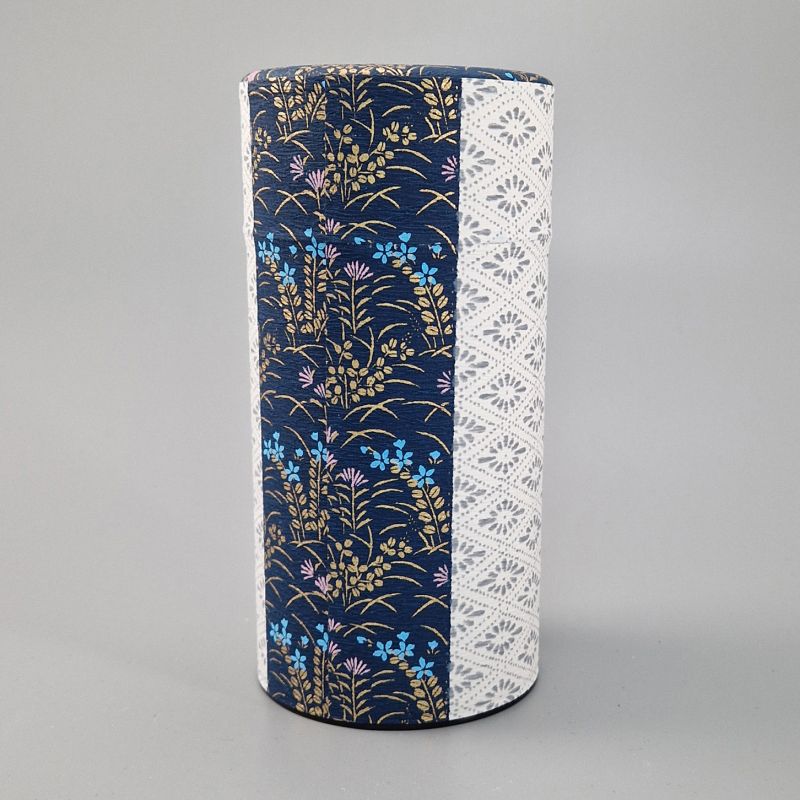 Japanese blue tea box in washi paper, HANAGOYOMI, 200 g