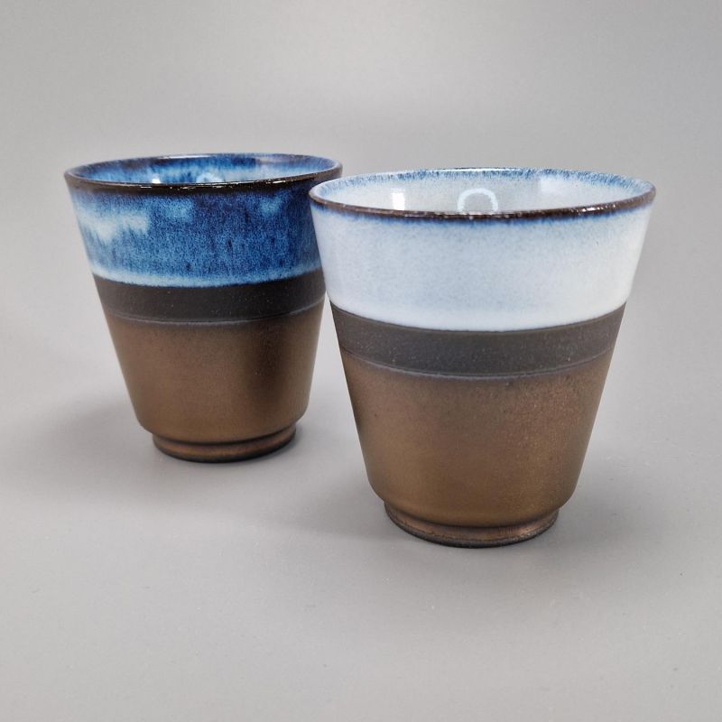 Dúo de tazas de té de cerámica, azul y bronce - AOI BURONZU