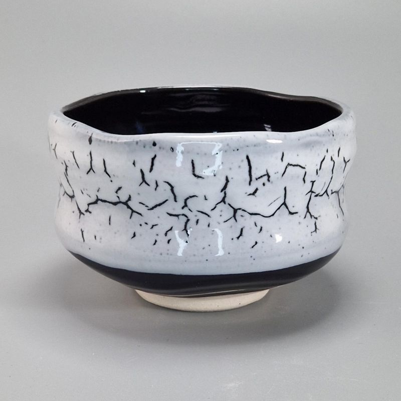 Ciotola in ceramica bianca e nera per la cerimonia del tè - SHIKI