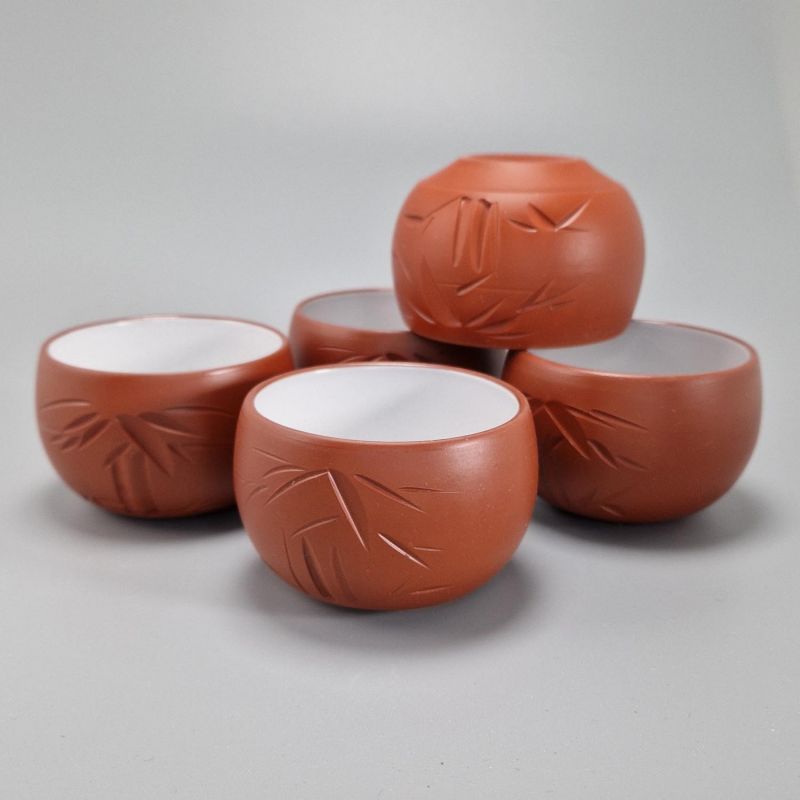 Set of 5 japanese teacups tokoname BAMBOO TAKE