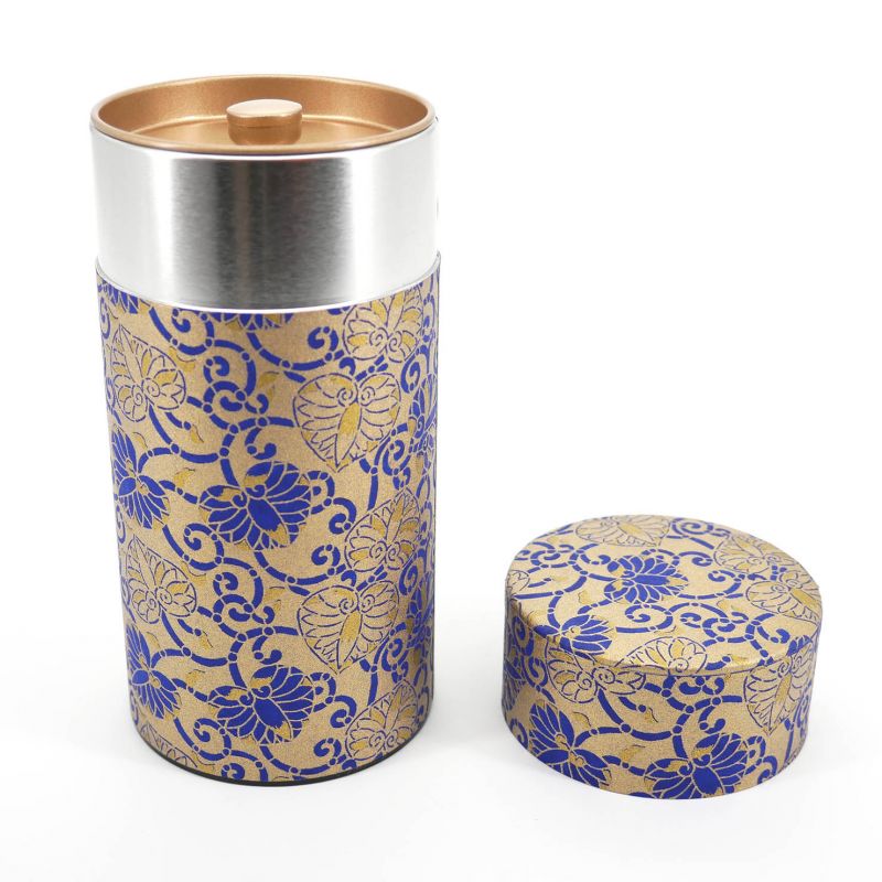 Caja de té japonesa azul y oro en papel washi - KINAOHANA - 200gr