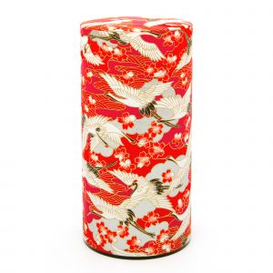 Boîte à thé japonaise rouge en papier washi - TSURU - 200gr