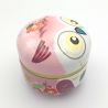 Furuko Japanese pink metal tea box with owl motif, 150gr