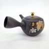 Japanese kyusu teapot in black tokoname clay with grape pattern, Budō, 270 cl