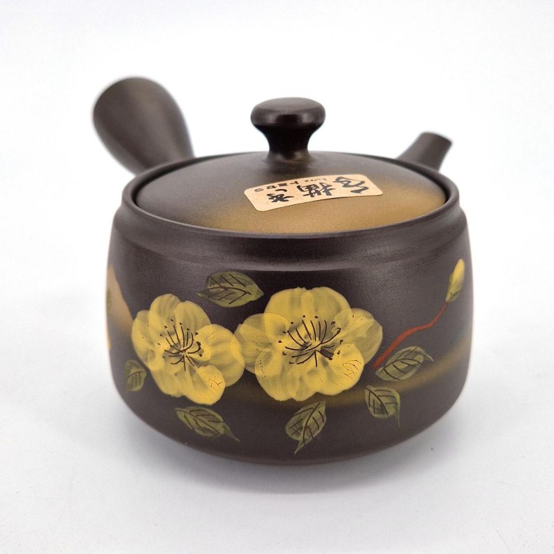 Teiera giapponese kyusu in ceramica marrone, Kiiroi hana, 0,370lt