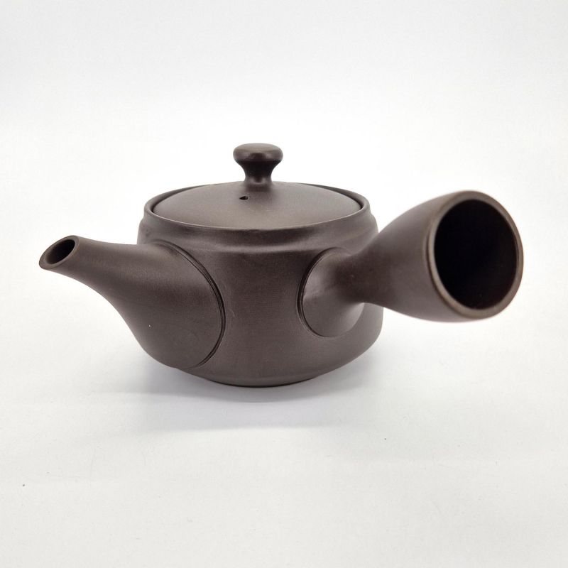 Japanese Kyusu Teapot in Brown Ceramic, Kiiroi Hana, 0.370lt